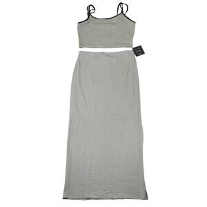 Lulu's Trendy Match White Striped Ribbed Two-piece Midi Dress Tank Knit Sz Large